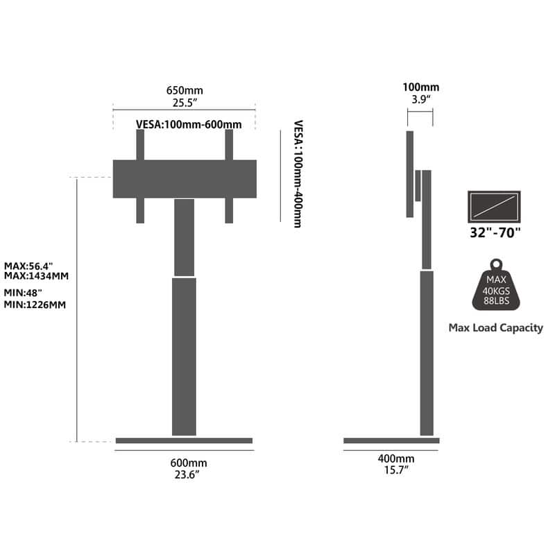 FITUEYES Black Metal Base Floor TV Stand for TVs up to 70 inch with Power Strip Mount and Swivel
