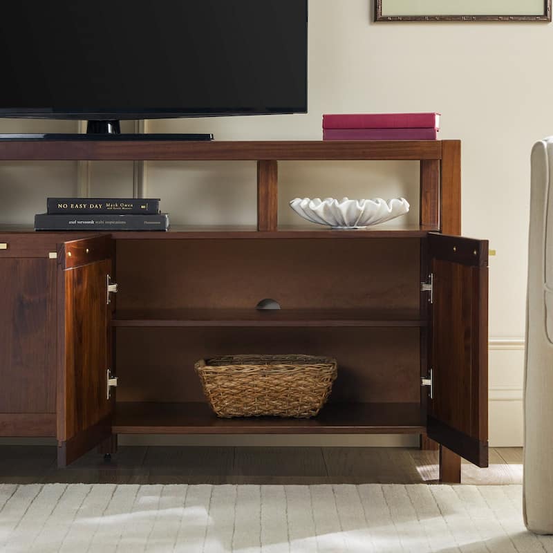Walker Edison Modern Solid Wood 58" TV Stand with Glass Top