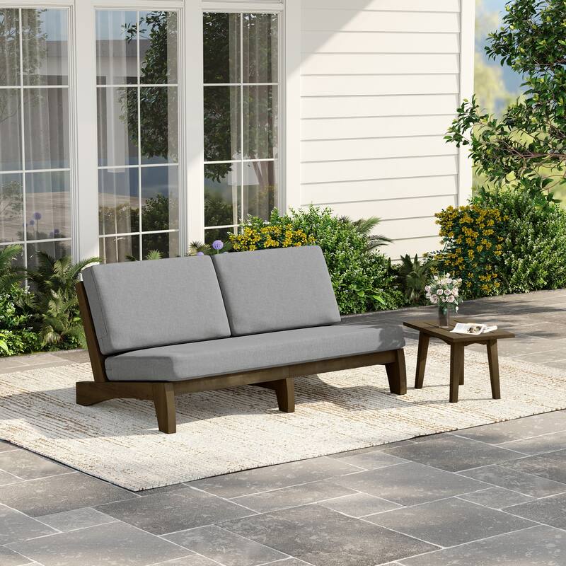2-Piece Casual Teak Outdoor Patio Sofa Set with Side Table