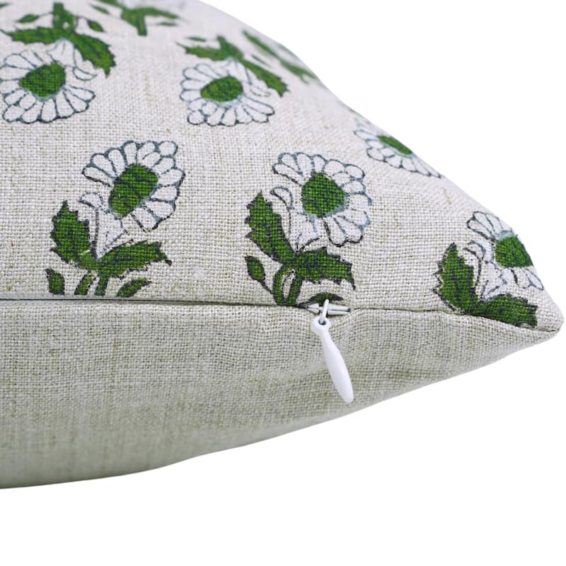 Fabdivine Soft Pure Linen Boho Floral Handmade White Cushion Cover 12x20 Inch Rustic Farmhouse Bed or Couch Décor, Ashok