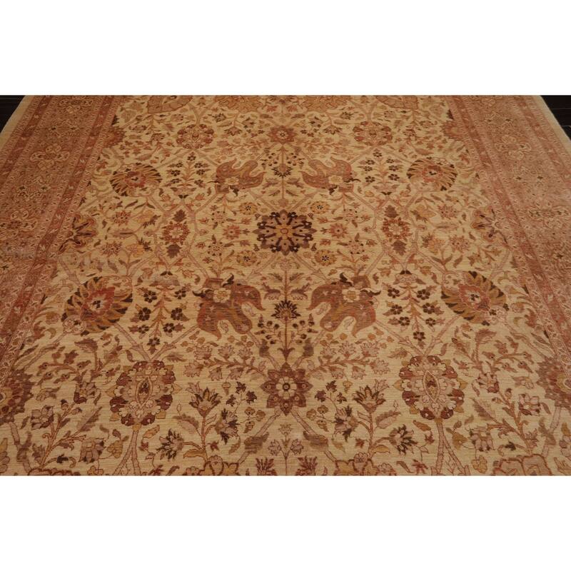 8'9''x11'8'' Traditional 250 KPSI Hand Knotted Beige Wool Area Rug - 8' 9'' x 11' 8''