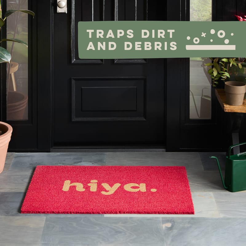 Town & Country Terra Hiya Painted Welcome Outdoor Door Mat, Natural Coir Mat