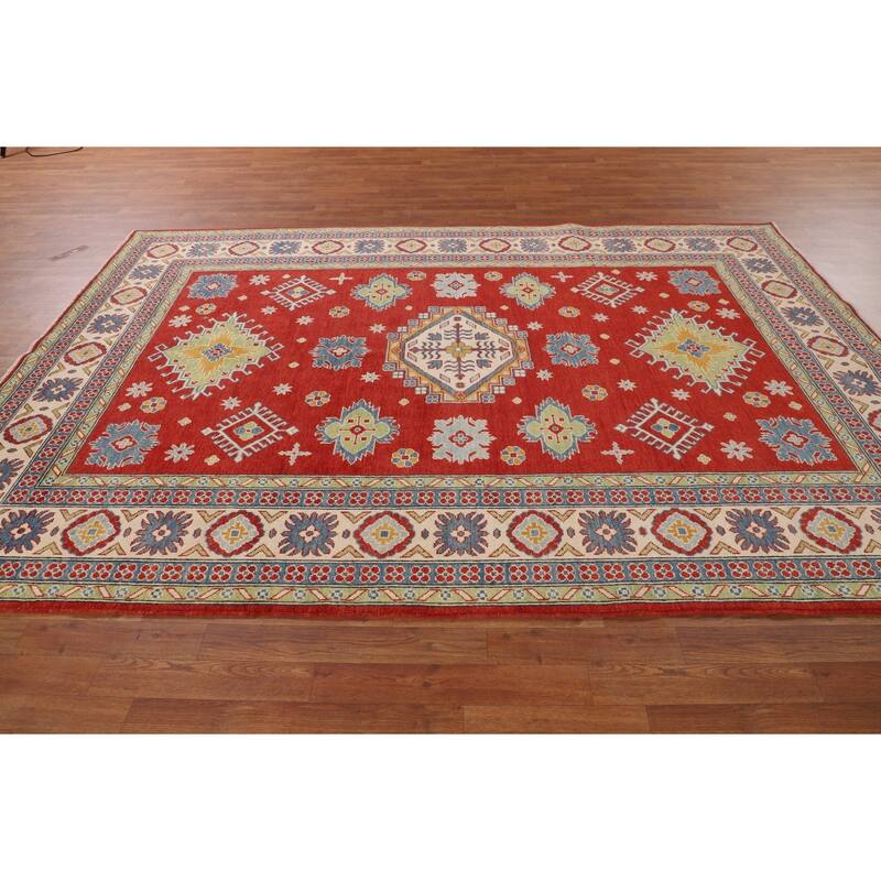 Geometric Red Kazak Oriental Area Rug Handmade Wool Carpet - 6'8" x 9'9"