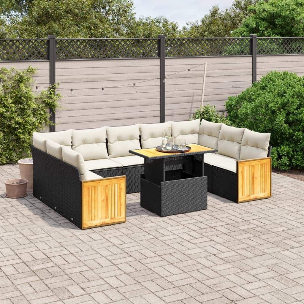 vidaXL Patio Sofa Set with Cushions Outdoor Furniture 10 Piece Poly Rattan