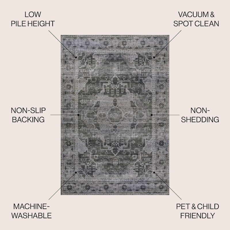 JONATHAN Y Dalyan Ornate Medallion Machine Washable Area Rug