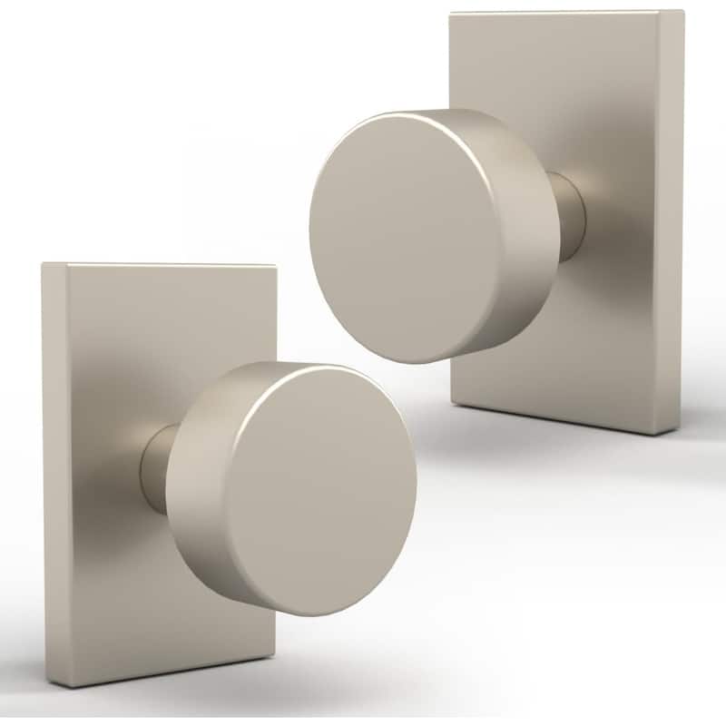Mega Handles LAURA Dummy Round Door Knob with Slim Square Plate | Non-Turning, Reversible Handing | Easy to Install - Satin Nickel