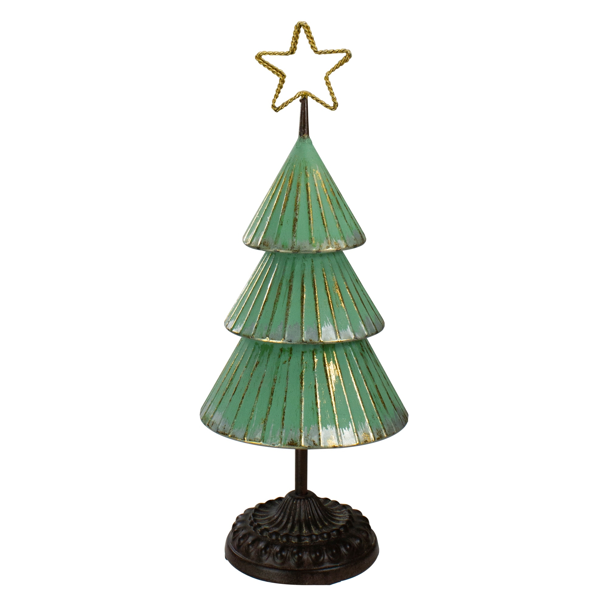 17"es Rustic Green Gold Tabletop Christmas Tree a Cutout Star Topper