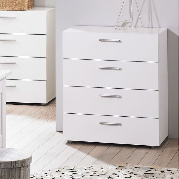 Contemporary Style White 4 Drawer Bedroom Bureau Storage Chest