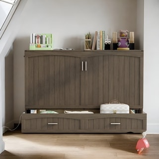 Queen Size Wood Murphy Bed Cabinet with Built-In Charging Station ...