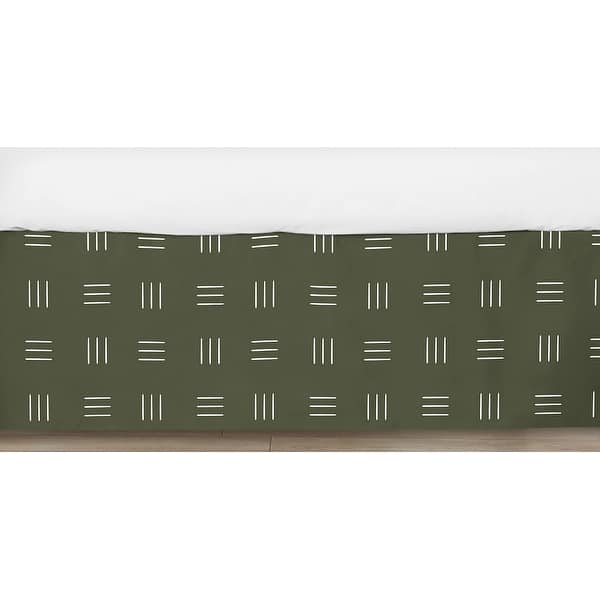 slide 2 of 2, Hunter Green Boho Mudcloth Boy Girl Crib Bed Skirt White Bohemian Woodland Tribal Mud Cloth Hatch Gender Neutral Safari Jungle