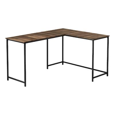 Computer Desk, Home Office, Corner, 58"l, L Shape, Work, Laptop, Brown Laminate, Black Metal, Contemporary