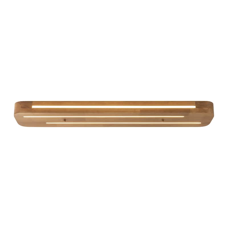 39.37 in. Farmhouse Rustic Brown Long Strip Linear Wood LED Flush Mount Ceiling Light - 39.37 in. W x 7.68 in. H x 2.76 in. D