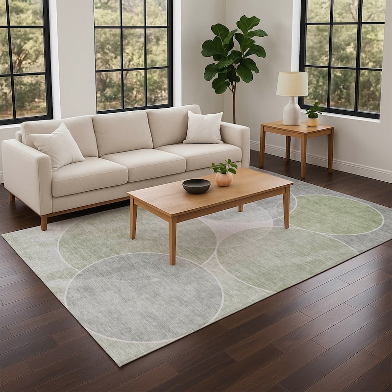 Machine Washable Indoor/ Outdoor Abstract Circles Chantille Rug