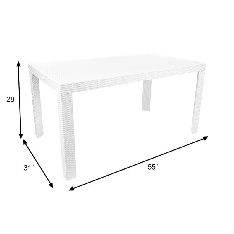 Mace All Weather Outdoor Patio Rectangular Dining Table with Umbrella Hole and Weave Design