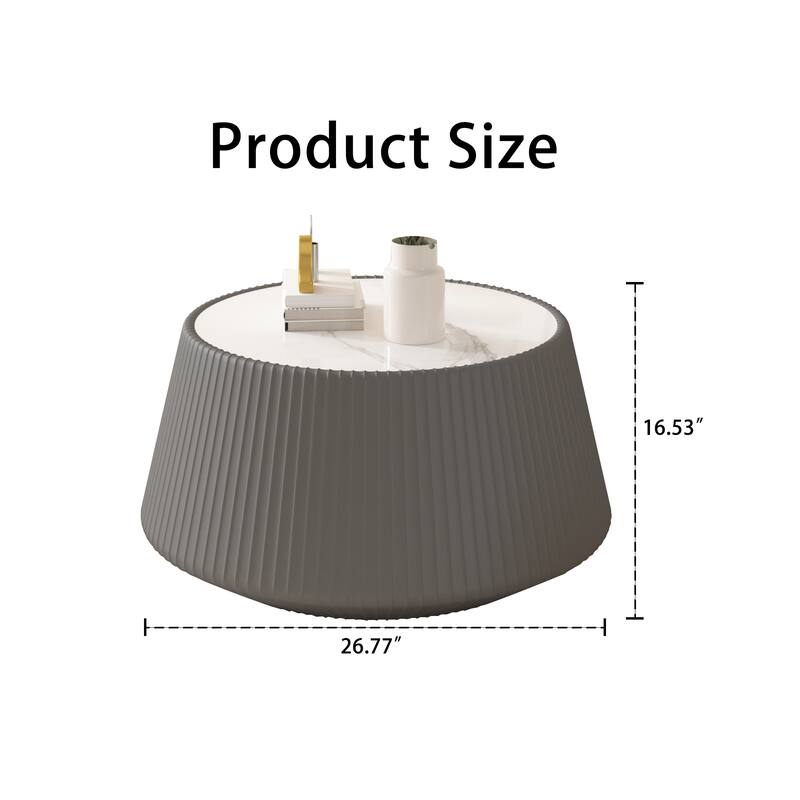 Cup-Shaped Leather Coffee Table Small Round Table Modern End Table with Sintered Stone Top, Faux Marble Sofa Side Table