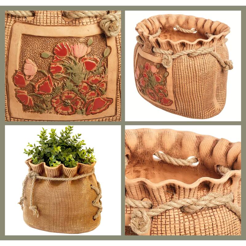 Golden Ceramics Handmade Flower Pot Planter - Pouch - 7.9X9.1X7.5