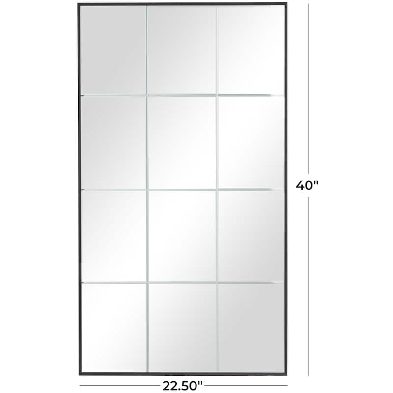 Black Wooden Grid Style Panel Room Wall Mirror