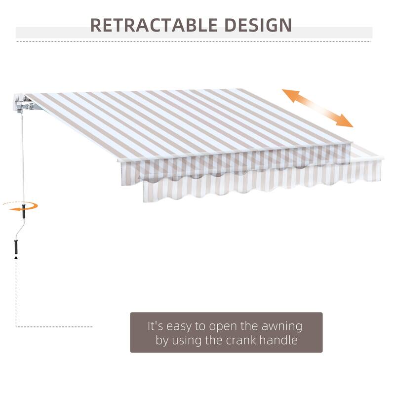 10' x 8' Retractable Awning, Sunshade Shelter w/ Manual Crank Handle, UV & Water-Resistant Fabric and Aluminum Frame