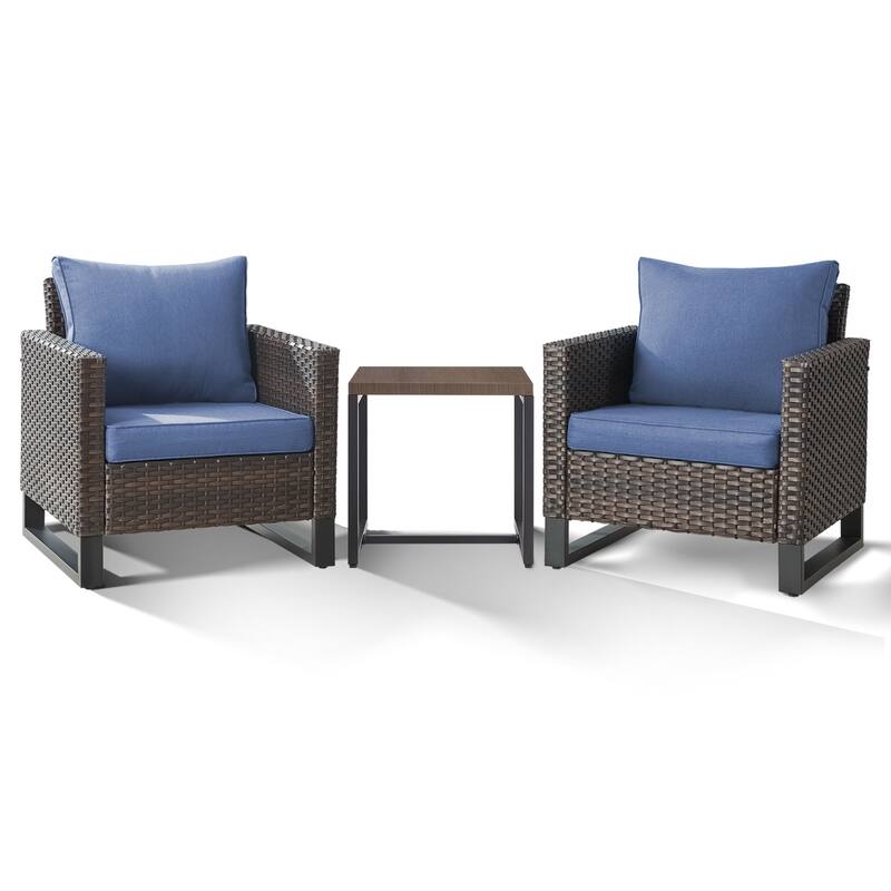 3PCS Patio PE Wicker Chair with Cushion and Table