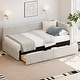 preview thumbnail 1 of 5, Twin Size Upholstered Daybed with Vertical Striped Design, L Shape Corner Bed with 2 Storage Drawers Beige - Twin