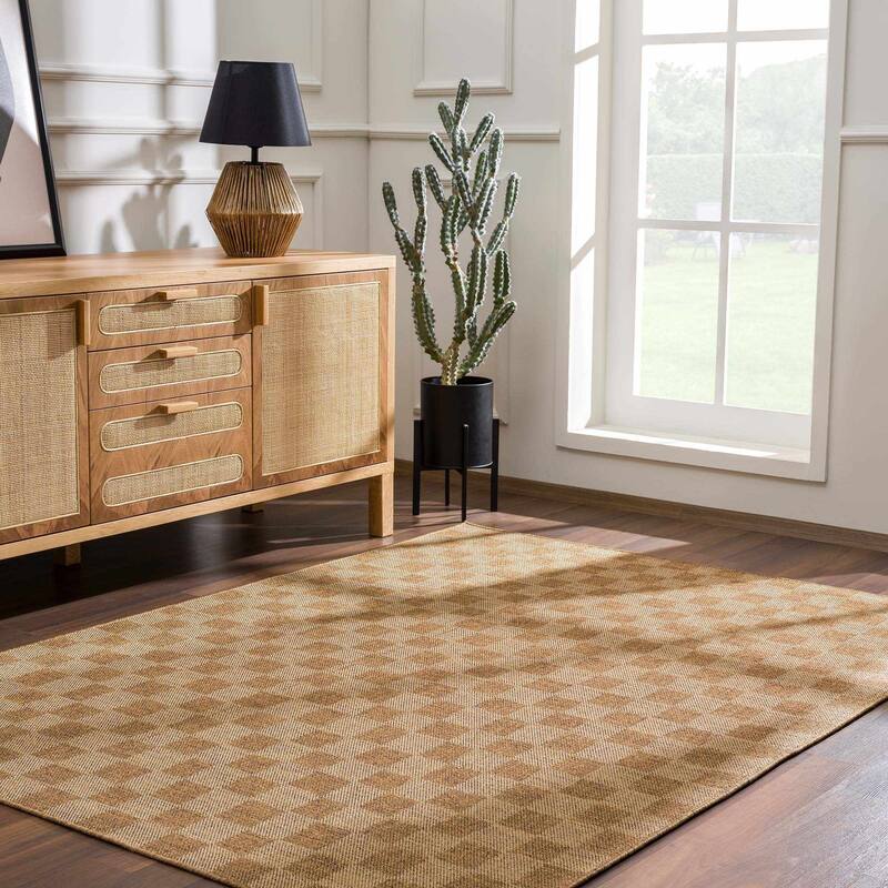 Hauteloom Kuval Living Room, Bedroom Patio Outdoor Area Rug - Farmhouse - Camel - 2' x 2'11"