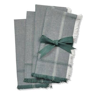 Warm Wishes Grey Border Stripe Cotton Napkin with Fringe Set Of 4 - 20 x 20