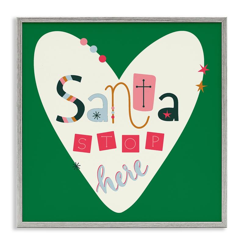 Stupell Santa Stop Here Heart Framed Giclee Art Design By Sazerelli Designs - 12 x 12 - Grey