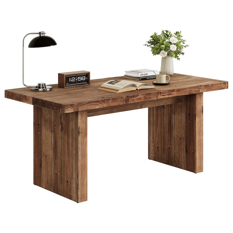 63 Inch Solid Wood Executive Desk, Farmhouse Office Desk Workstaticon