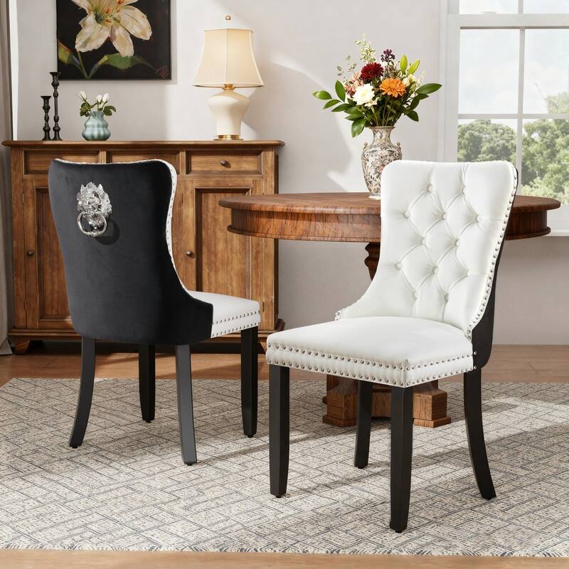 High-end Tufted Velvet Upholstered Nailhead Dining Chair Set of 6 - Set of 2 - White Black