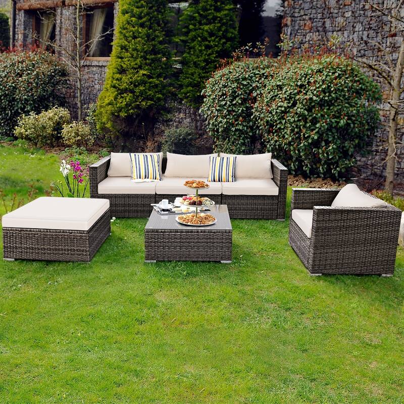 Costway 6PC Grey Rattan Patio Set