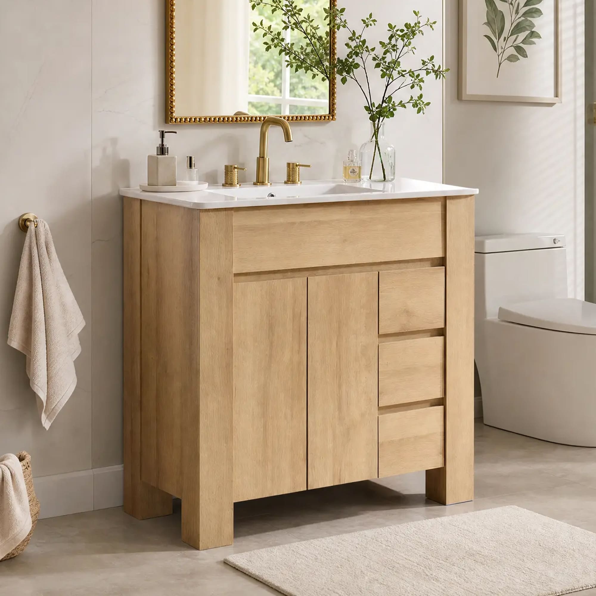 36" Modern Bathroom Vanity with Sink, Bathroom Storage Vanity Cabinet