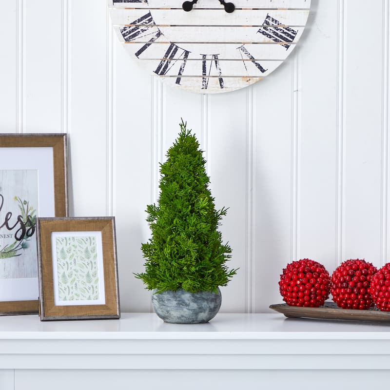 18” Artificial Cypress Cone Tree in Decorative Planter
