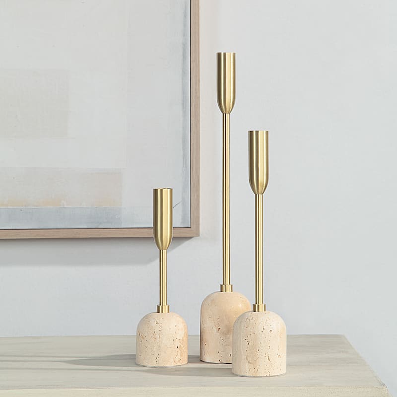 Renwil Vesta Indoor Iron Set Of 3 Tapered Candle Holder, Satin Brass