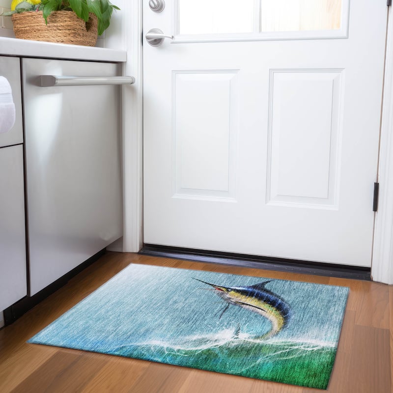 Premium Washable Super Soft Swordfish Fishing Mayfield Rug - Multi - 1' 8" x 2' 6" - Rectangle
