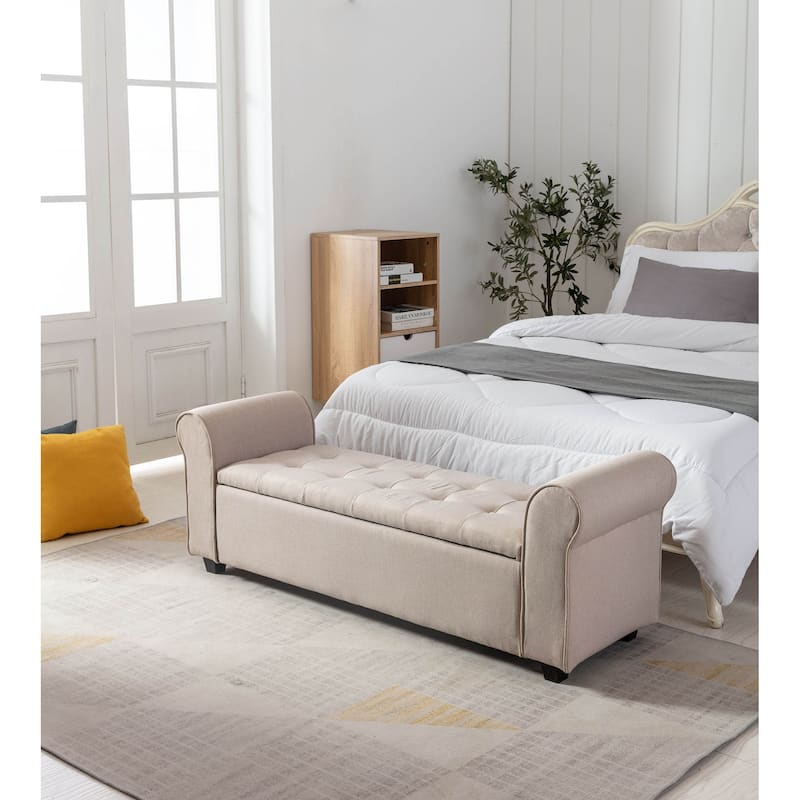 Porthos Home Wena Storage Bench, Rolled Armrests, Fabric Upholstery