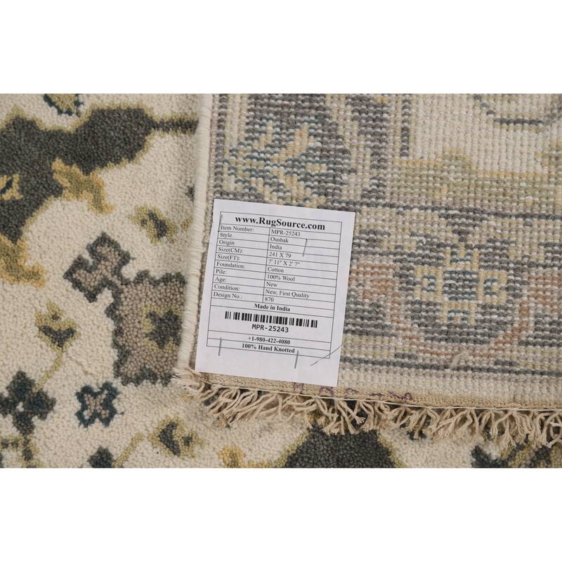 Ivory Oushak Oriental Runner Rug Handmade Wool Carpet - 2'7"x 7'11"
