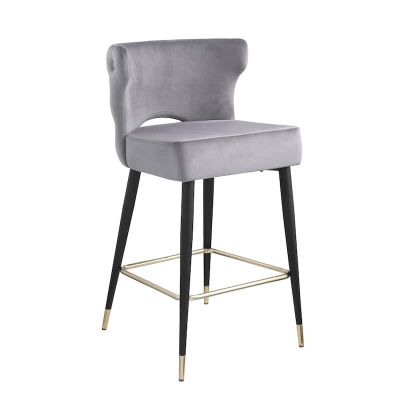 Contemporary Velvet Thick Upholstered Counter Bar Stool Set of 2,with Gold Tipped and Black Metal Legs
