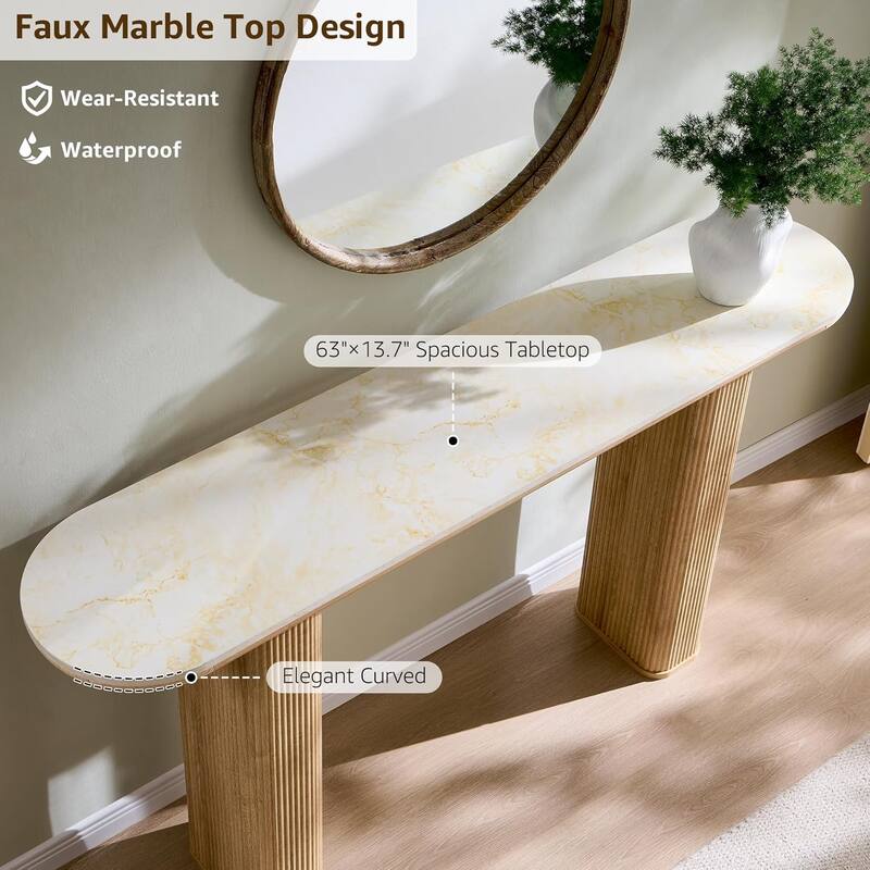 63" Modern sofa, Entryway Table, Sofa Table with Fluted Bases