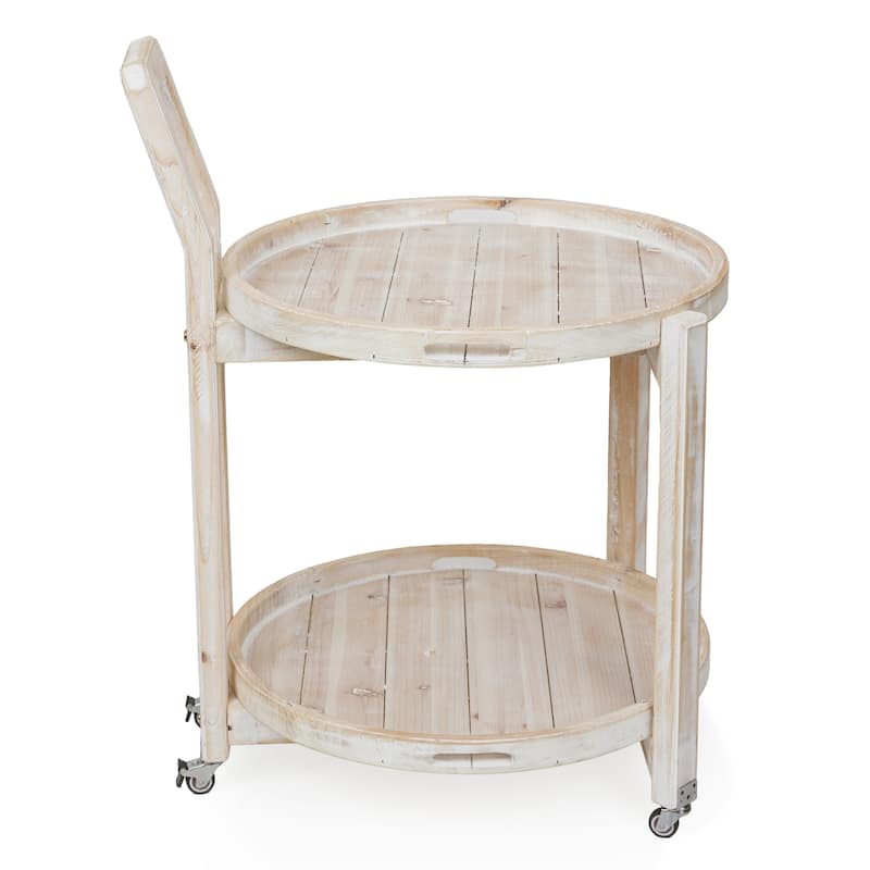 Alpine Corporation MBB172 Wood 2-Tier Rolling Storage Cart for Books, Plants, Decor, Rustic Storage Push Cart with 2 Shelves