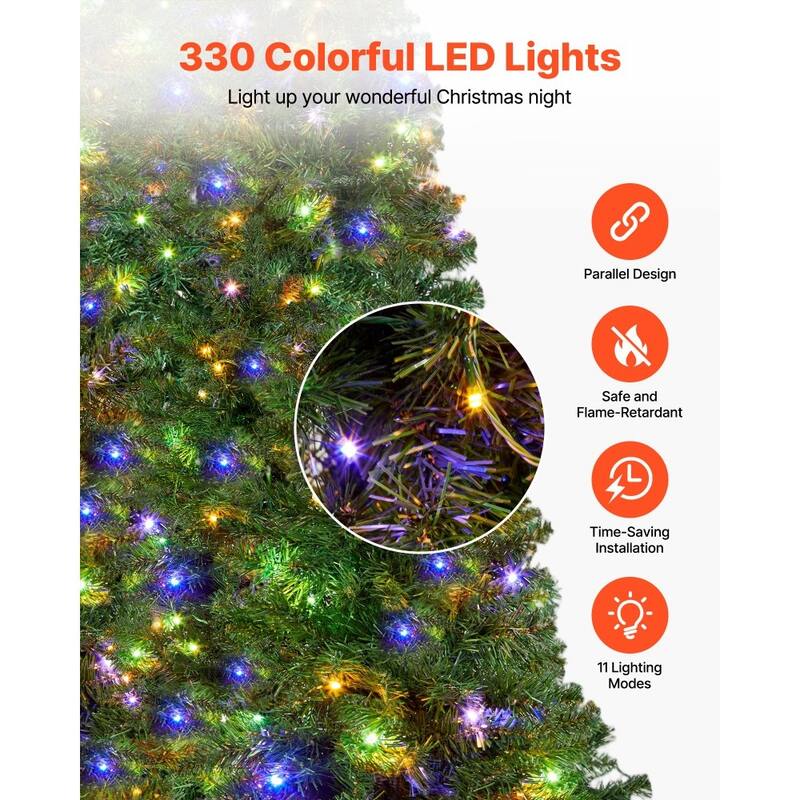 Green PVC and Iron 6x3.74 ft Pre-Lit Christmas Tree with 330 LED Lights and 11 Modes - 3.74 x 6 ft