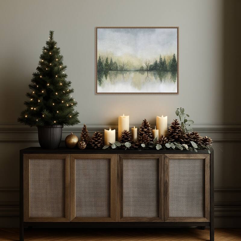 Hazy Cove II by Grace Popp (28 x 23 in.), Framed Canvas Wall Art Print - Sylvie Beaded Dark Gold