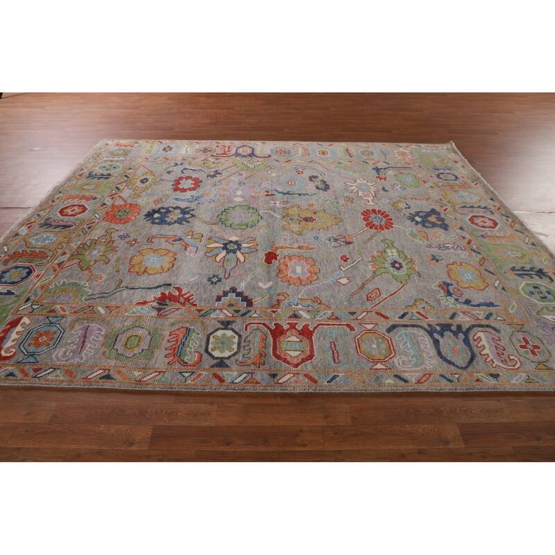 Grey Floral Oushak Oriental Area Rug Handmade Wool Carpet - 8'0"x 9'7"