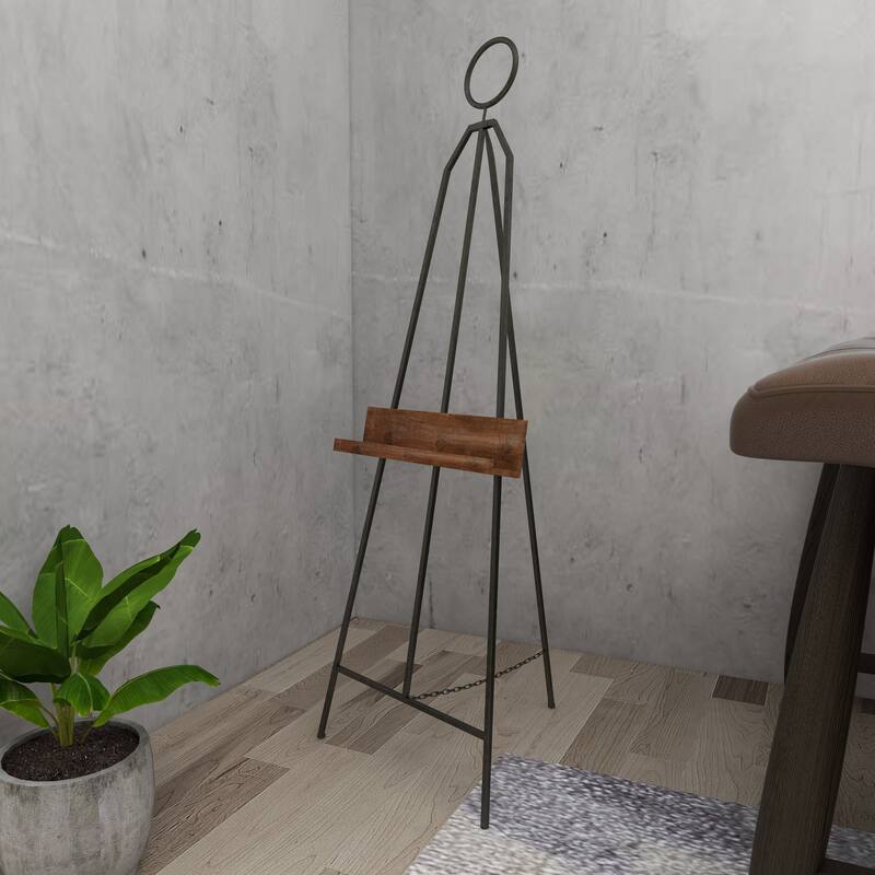 Black Metal Extra Large Adjustable Display Easel with Chain Support and Wood Tray