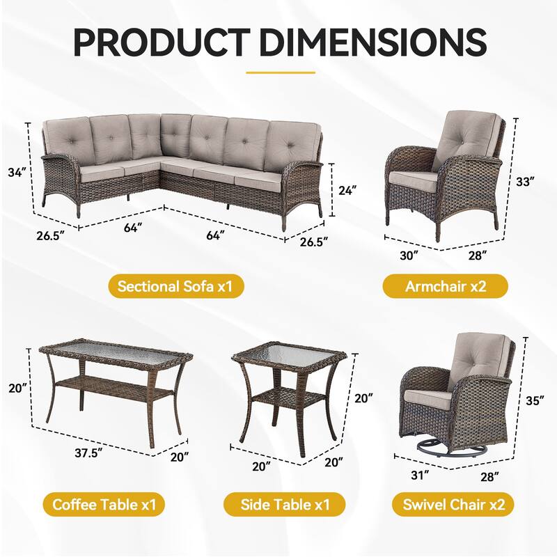 Outdoor Sectional Sofa with Cushion Funiture Set
