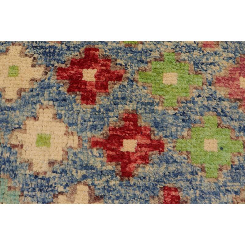 Contemporary Balochi Spears Blue/Red Hand Knotted Wool Rug - 4'1'' x 6'0''