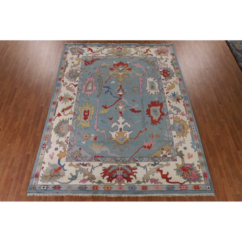 Blue Oushak Oriental Area Rug Handmade Wool Carpet - 9'2"x 11'11"