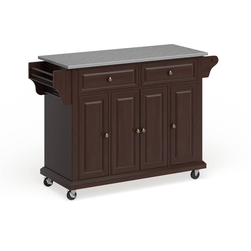 Crosley Full Size Vintage Mahogany Stainless Steel Top Kitchen Cart/ Island - 18"d x 51.5"w x 36"h - Kitchen Cart - Wood - Brown