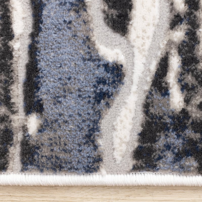 Blue Cream Grey Abstract Modern Area Rug, 5'3" x 7'7"