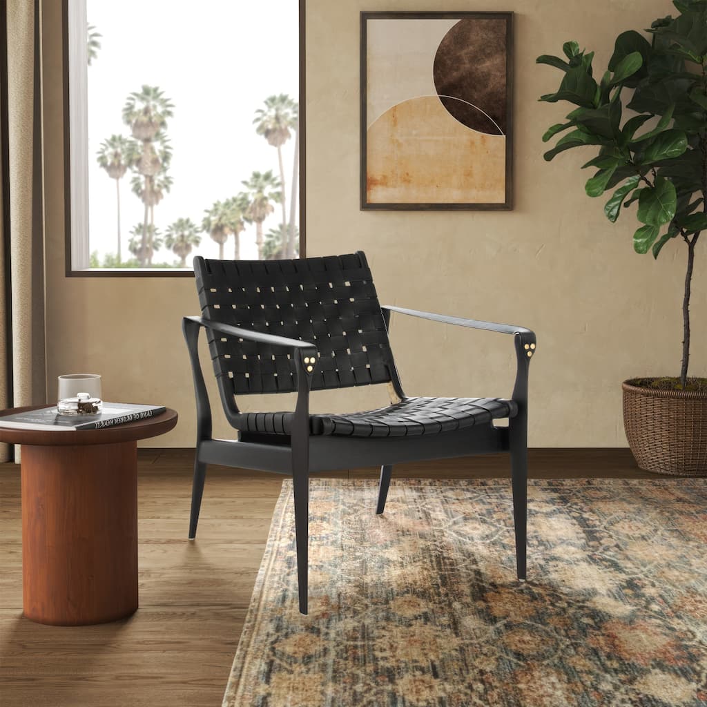 SAFAVIEH Couture Zenica Leather Safari Chair - 24.5" W x 30" L x 30" H - 25"W x 30"D x 30"H