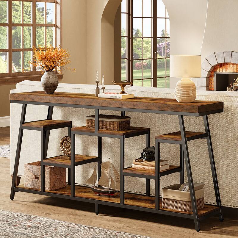 70.9-Inch Extra Long Console Table with Storage for Entryway, Sofa Table Behind the Couch - 13.78" D x 70.87" W x 33.46" H